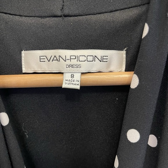 Evan Picone Black White Polka Dot V-neck‎ Midi Dress Womens 8 - Picture 2 of 7